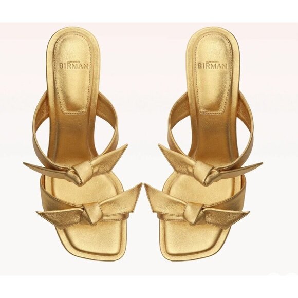 Alexandre Birman Clarita Square Flare 85 in Oro Gold 38 with Box High Heels - Picture 4 of 16